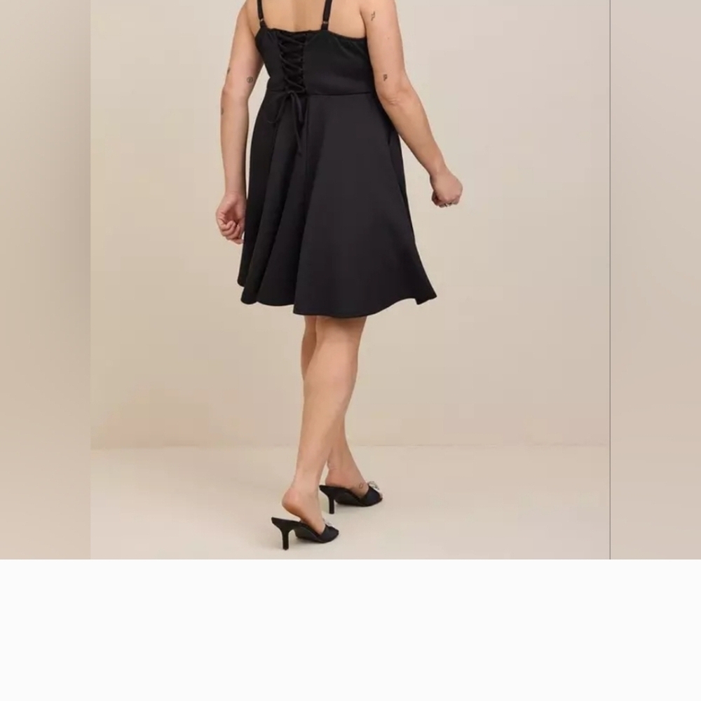 Torrid Scuba lace-up fit and flare dress. Solid Black, NWT.